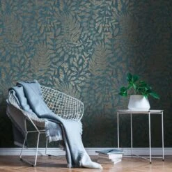 Vliestapete Blattmuster Petrol Braun A.S. Creation 38830-4 -Home Wallpaper Store A S Creation Vliestapete 38830 4 Blattmuster Petrol Braun 63214051 5