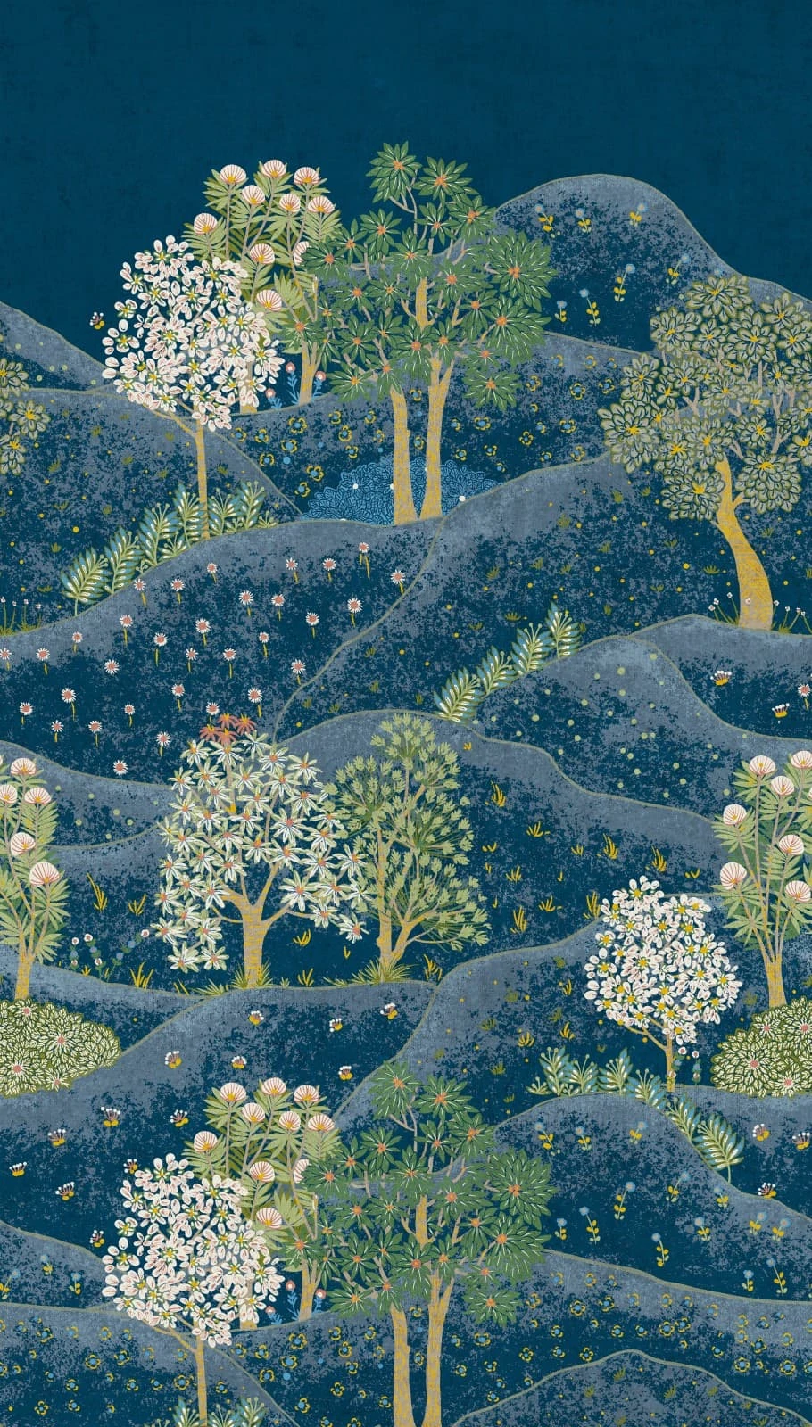 Digitaldruck Hügel Bäume Blumen Blau Grün Weiß ML1802 2 Digitaldruck Hügel Bäume Blumen Blau Grün Weiß ML1802 – Bild 2