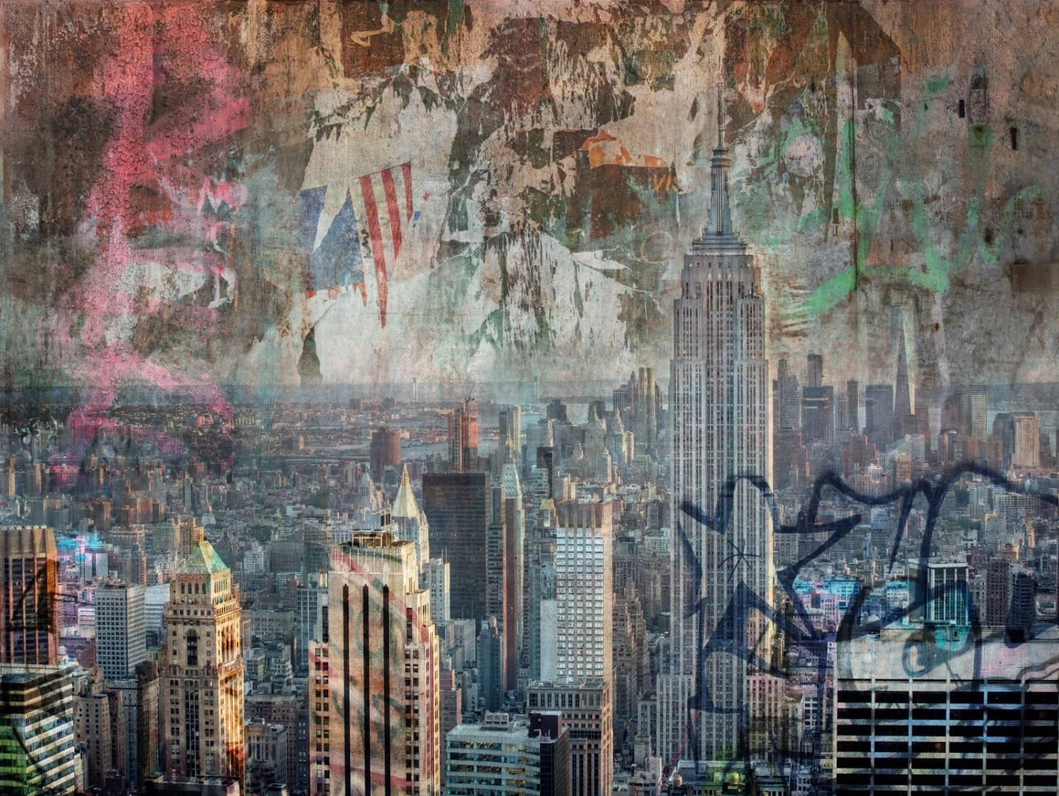 Digitaldruck Skyline New York Shabby Grau Braun Rot ML3701 2 Digitaldruck Skyline New York Shabby Grau Braun Rot ML3701 – Bild 2