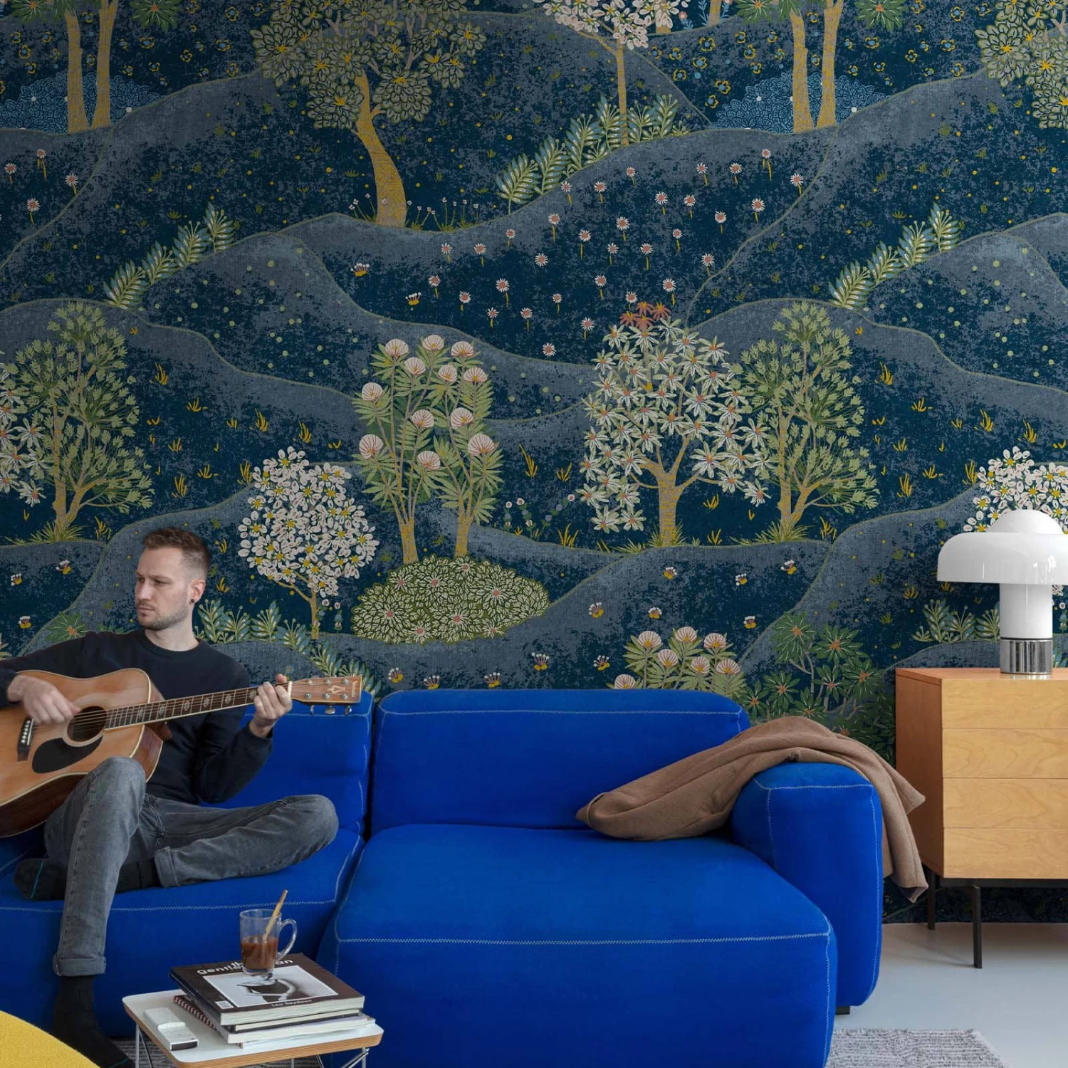 Digitaldruck Hügel Bäume Blumen Blau Grün Weiß ML1802 1 Digitaldruck Hügel Bäume Blumen Blau Grün Weiß ML1802