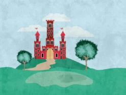 A.S. Creation Fototapeten Burg Schloss Gemalt Rot Grün Blau 38299-1