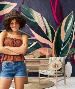 A.S. Creation Fototapeten Kunst Blätter Floral Lila Grün Pink 38272-1 -Home Wallpaper Store Fototapeten Kunst Blaetter Floral lila gruen pink 38272 1 63209649