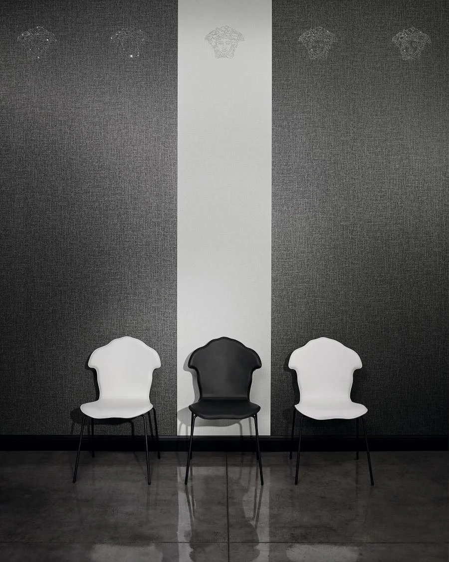 Versace Home Tapeten Panel Medusa Leinen Grau-weiß 32950-1 2 Versace Home Tapeten Panel Medusa Leinen Grau-weiß 32950-1 – Bild 2