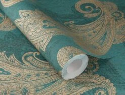 Vliestapete Rasch 746457 Ornamente Petrol Gold Metallic -Home Wallpaper Store Rasch Vliestapete Paisley Muster Petrol Gold Metallic 746457 63216019 1