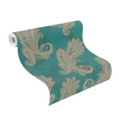 Vliestapete Rasch 746457 Ornamente Petrol Gold Metallic -Home Wallpaper Store Rasch Vliestapete Paisley Muster Petrol Gold Metallic 746457 63216019 2
