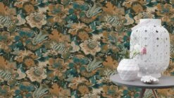 Tapete Barbara Home Collection Blüten Dunkelgrün-Blau