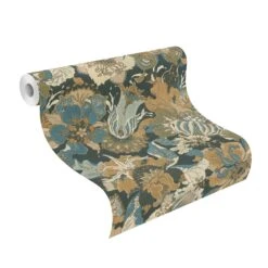 Tapete Barbara Home Collection Blüten Dunkelgrün-Blau -Home Wallpaper Store Tapete Barbara Home Collection Blueten Dunkelgruen Blau 63212136 2