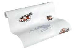 A.S. Creation Tapete Kinder Feuerwehr Autos Weiss Rot Metallic 35813-1