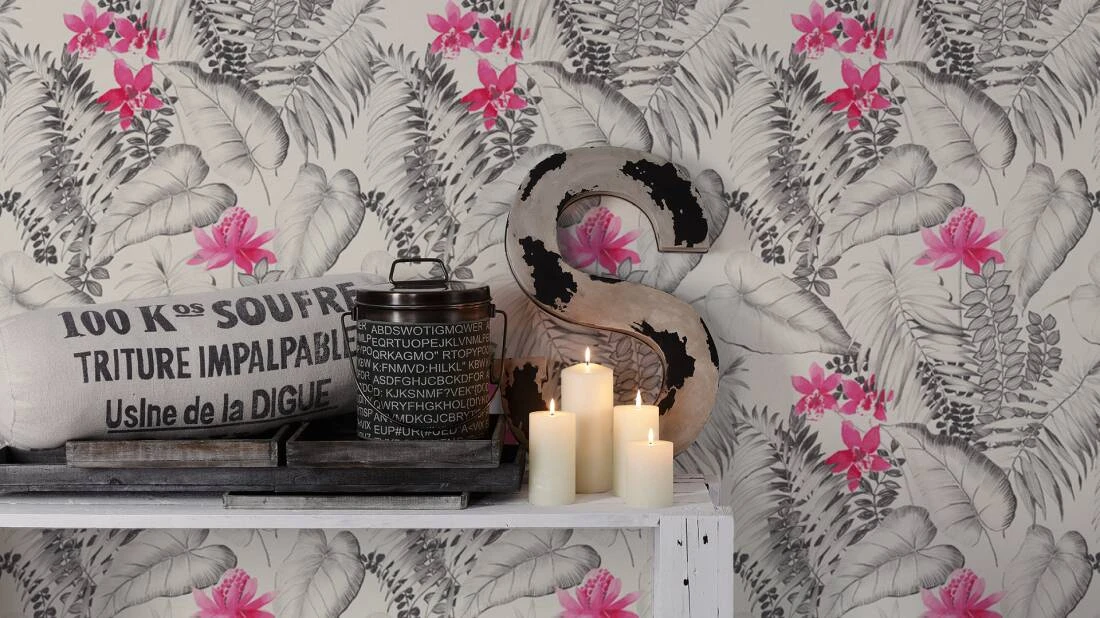 A.S. Creation Tapete Vlies 37279-1 Floral Exotik Blumen Weiß-grau Pink 3 A.S. Creation Tapete Vlies 37279-1 Floral Exotik Blumen Weiß-grau Pink – Bild 3