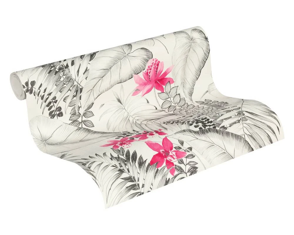 A.S. Creation Tapete Vlies 37279-1 Floral Exotik Blumen Weiß-grau Pink 1 A.S. Creation Tapete Vlies 37279-1 Floral Exotik Blumen Weiß-grau Pink