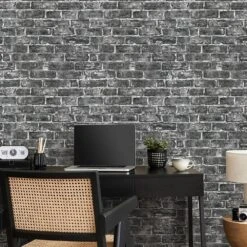 Tapete Vlies Backstein Wand Schwarz Grau 6318-15 -Home Wallpaper Store Tapete Vlies Backstein Wand schwarz grau 6318 15 63209911 5