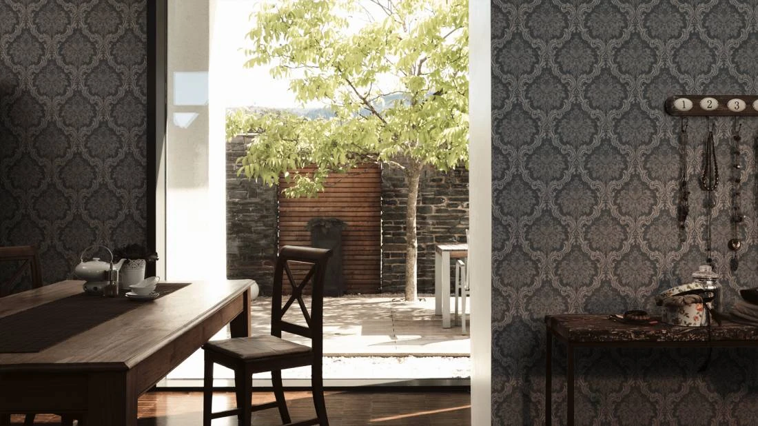 Tapete Vlies Barock Ornament Anthrazit Dunkelgrau 36716-6 2 Tapete Vlies Barock Ornament Anthrazit Dunkelgrau 36716-6 – Bild 2