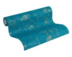 A.S. Creation Tapete Vlies Beton-Optik Used Blau Gold Glanz 2307-68