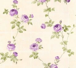 A.S. Creation Tapete Vlies Blumen Fliesen Beige Grün Glanz 34501-5