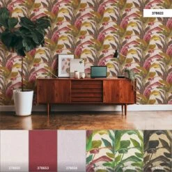 Tapete Vlies Floral Blätter Braun Rot Weiß 37862-2 -Home Wallpaper Store Tapete Vlies Floral Blaetter braun rot weiss 37862 2 63206697 1