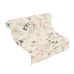 Tapete Vlies Rasch Seerosen Koi Fisch Creme 409420