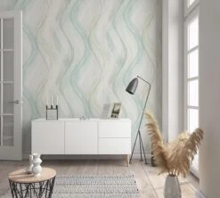 Tapete Vlies Wellen-Design Grün Blau Weiß Shades 32442 -Home Wallpaper Store Tapete Vlies Wellen Design gruen blau weiss Shades 32442 63207488 2
