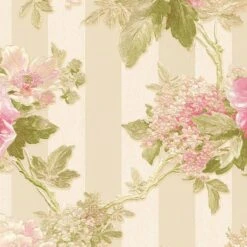 A.S. Creation Tapete Vlies Streifen Mit Blumen Creme Grün 30446-4 -Home Wallpaper Store Tapete aus Vlies 30446 4 Streifen mit Blumen creme gruen 152934 1