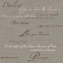 Vinyltapete Schrift Französisch Taupe Anthrazit 007849