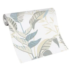 Vliestapete Elle Blattmuster Weiß Grün Beige 10332-07 -Home Wallpaper Store Vliestapete Elle Blaetter Weiss Gruen Beige 10332 07 63216402 2