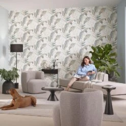 Vliestapete Elle Blattmuster Weiß Grün Beige 10332-07 -Home Wallpaper Store Vliestapete Elle Blaetter Weiss Gruen Beige 10332 07 63216402 6